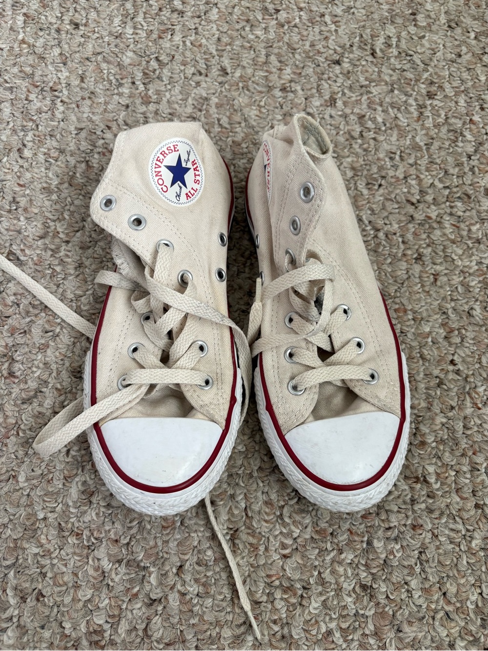 Converse Kids Canvas High Top Sneakers in Cream with Red Trim